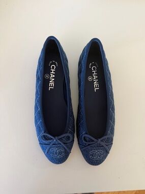 CHANEL Denim Quilted Ballerina Flats in Deep Blue